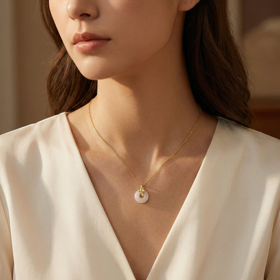 White Jade Circle Leaf Branch Necklace – jade necklace