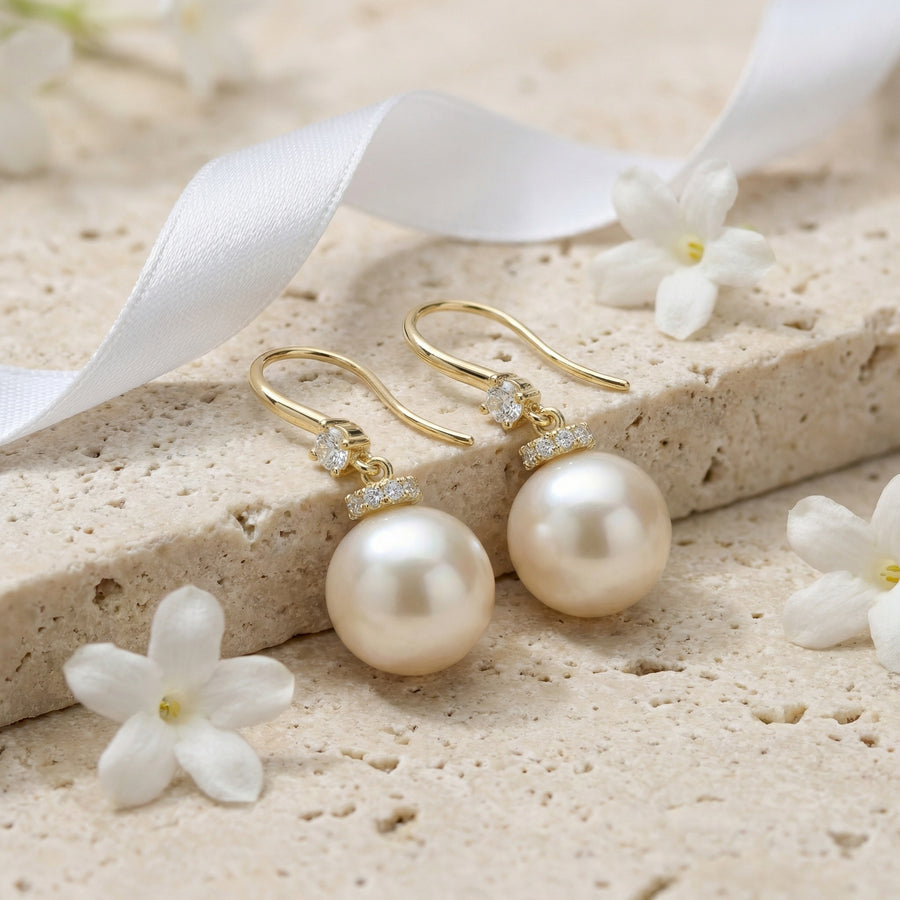 Pearl Drops with Sparkling stone Accent Hooks – pearl earrings