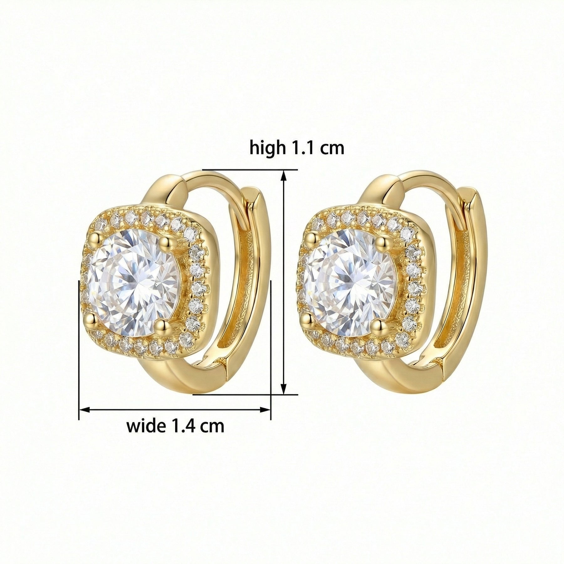 Square Halo Huggie Hoop Earrings – sterling silver earrings, front view
