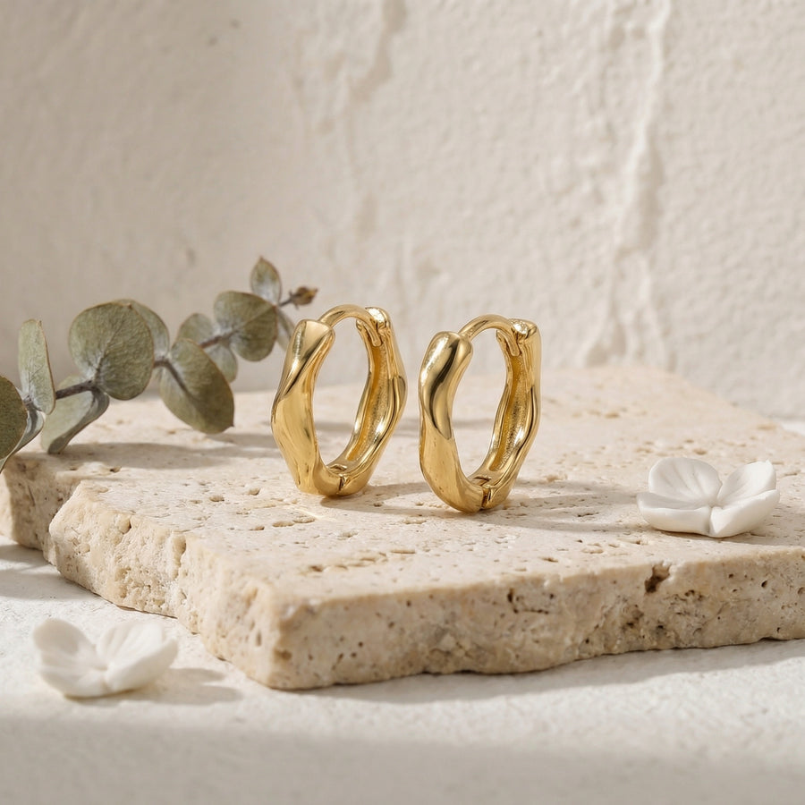Wavy Organic Huggie Earrings – sterling silver earrings, side detail