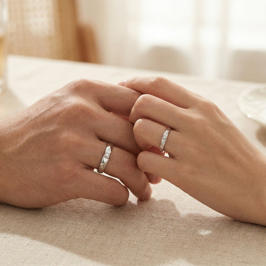 Quilted Pattern Couple Rings – sterling silver ring