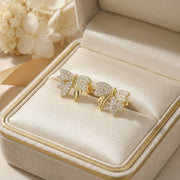 Ribbon Bow Pavé Stud Earrings – sterling silver earrings, close-up