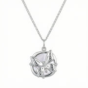 Butterfly Pendant in Circular Frame – sterling silver necklace, side detail