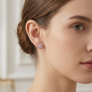 Pink Hexagon Rose Stud Earrings – sterling silver earrings, front view