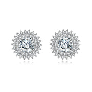 Silver Floral Studs with Sparkling stone Center – sparkling stone earrings, close-up