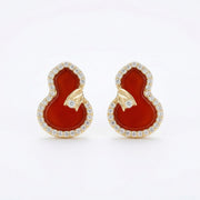 Red Gemstone Gourd Stud Earrings – sterling silver earrings, close-up