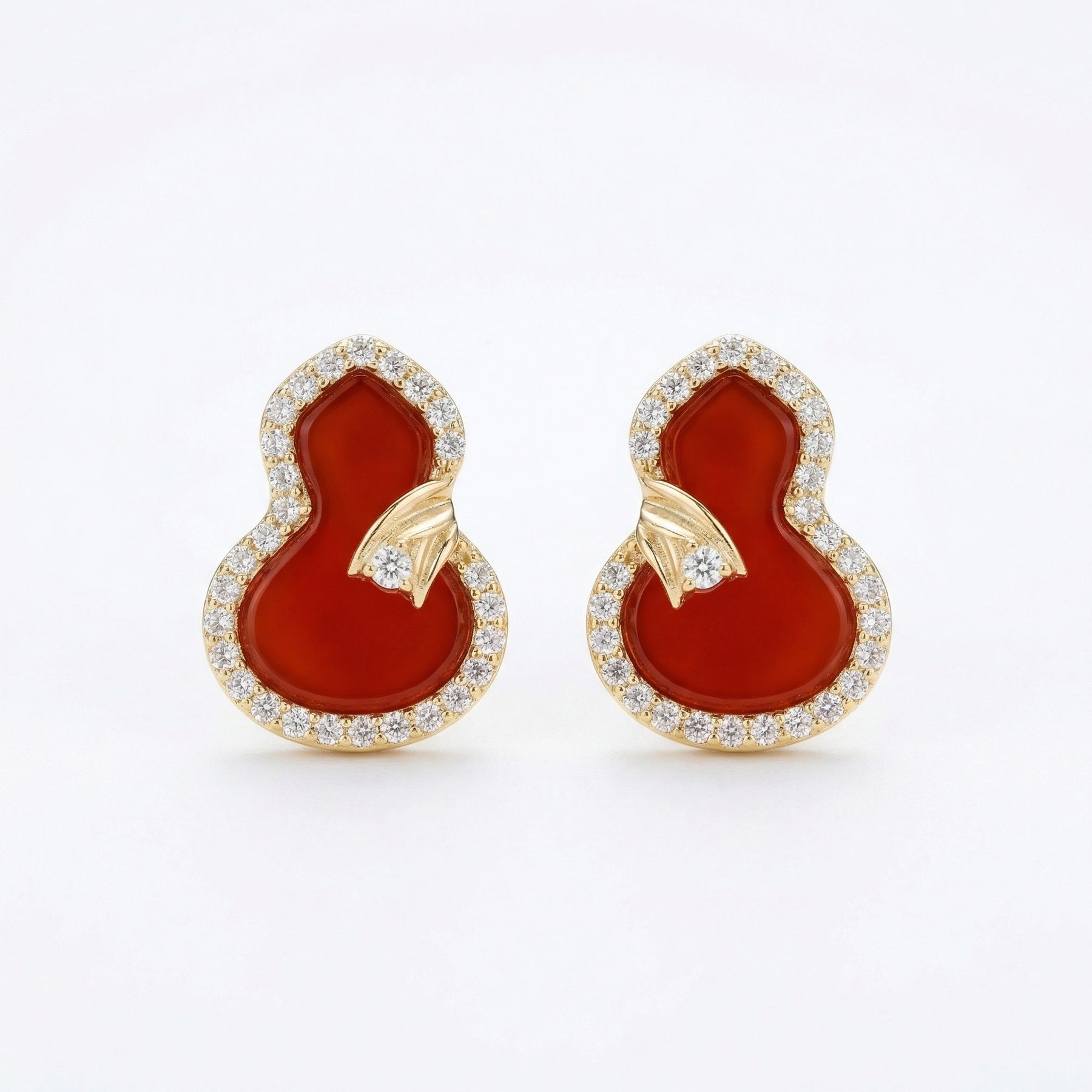 Red Gemstone Gourd Stud Earrings – sterling silver earrings, close-up
