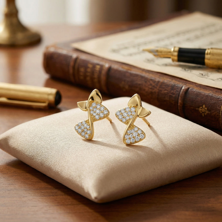 Abstract Musical Note Stud Earrings – sterling silver earrings, front view