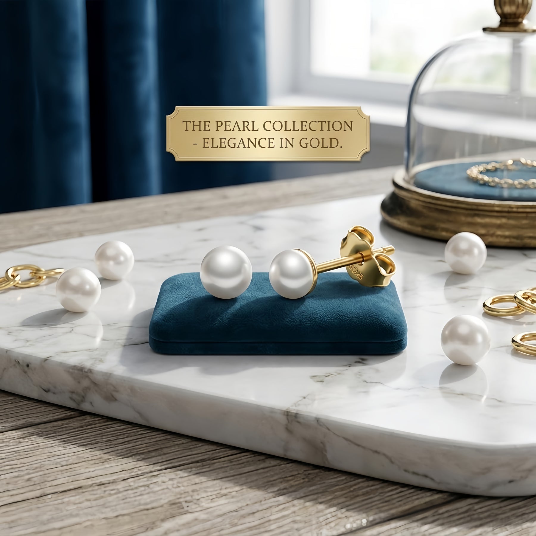 Small White Pearl Studs, Gilded Backs – pearl earrings, side detail