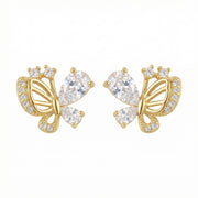 Butterfly Studs, Pear and Round Cuts – sterling silver earrings, close-up