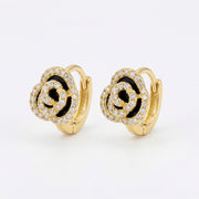 Black Enamel Rose Huggie Hoop Earrings – sterling silver earrings, side detail