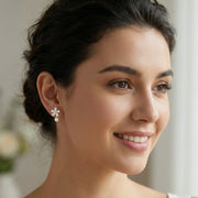Crystal Flower and Pearl Dangle Earrings – pearl earrings, front view
