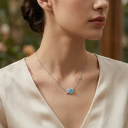 Rose-Inspired Blue Gemstone Necklace – sterling silver necklace, front view