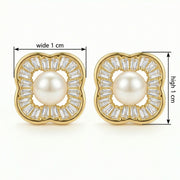 Pearl Studs, Baguette Quatrefoil Halo – pearl earrings, side detail