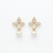 Marquise Floral Pearl Drop Earrings – pearl earrings, front view