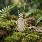 Carved Leaf Gemstone Necklace – sterling silver necklace, side detail
