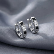 Black and Clear Square CZ Huggie Hoops – zircon earrings, close-up