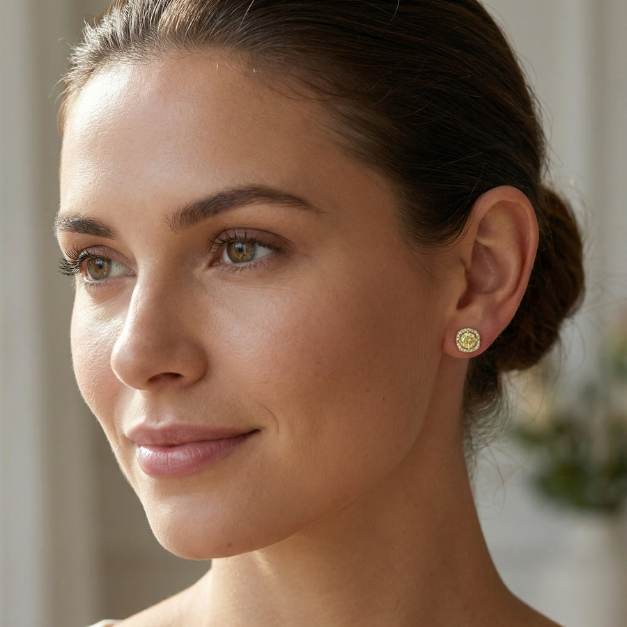 Canary Octagonal Halo Stud Earrings – sterling silver earrings, side detail