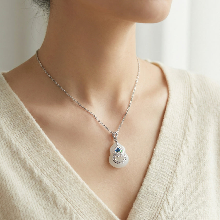 Gourd Pendant Necklace, Jade and Enamel – jade necklace