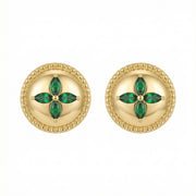 Vintage Floral Disc Stud Earrings – sterling silver earrings, close-up