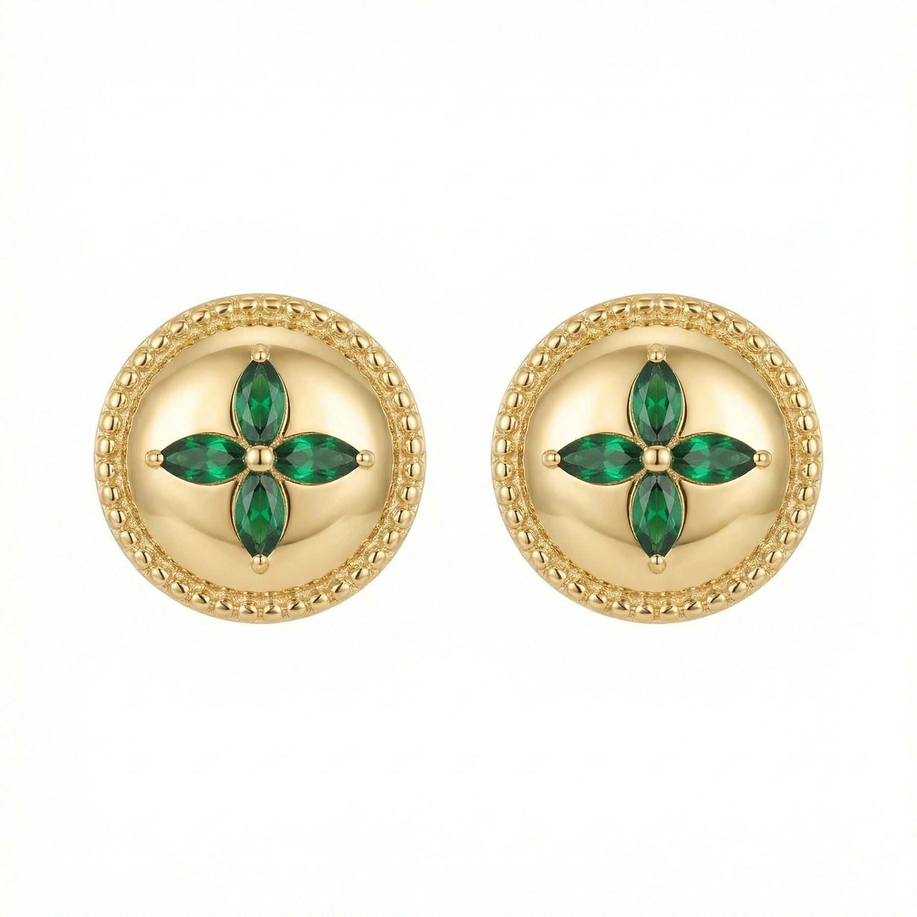 Vintage Floral Disc Stud Earrings – sterling silver earrings, close-up