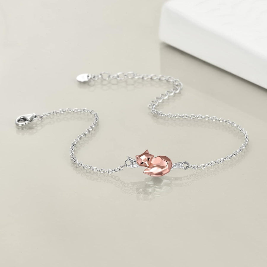 925 Sterling Silver Fox Charm Bracelet