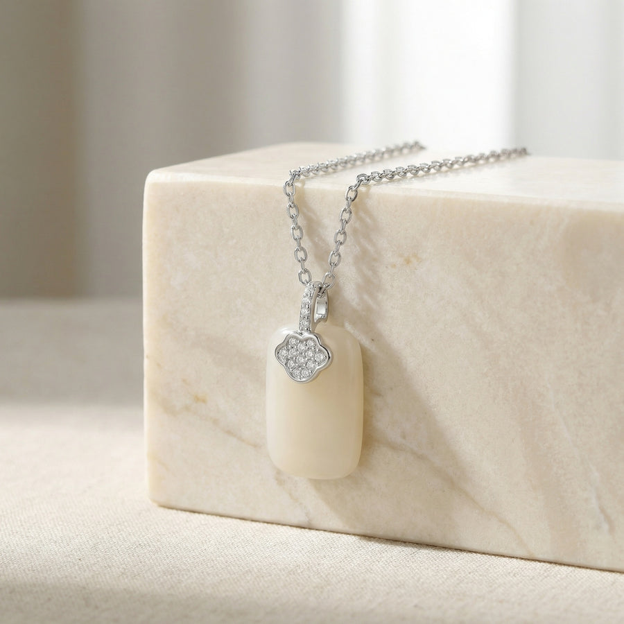 Rectangular White Jade Pendant Necklace – jade necklace, side detail