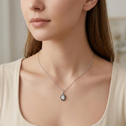Oval Pendant with Black Accents – sterling silver necklace, side detail