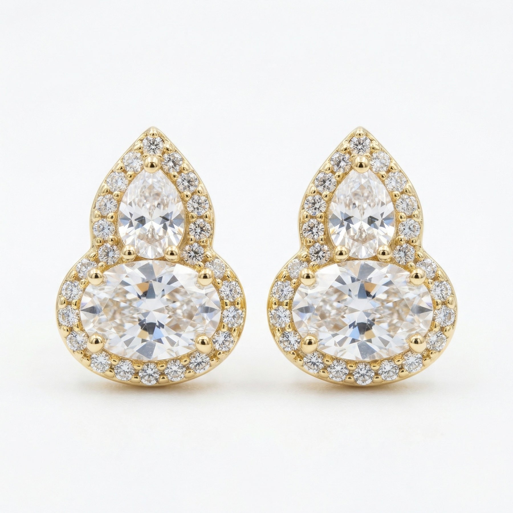Pear and Oval Sparkling stone Halo Studs – sparkling stone earrings