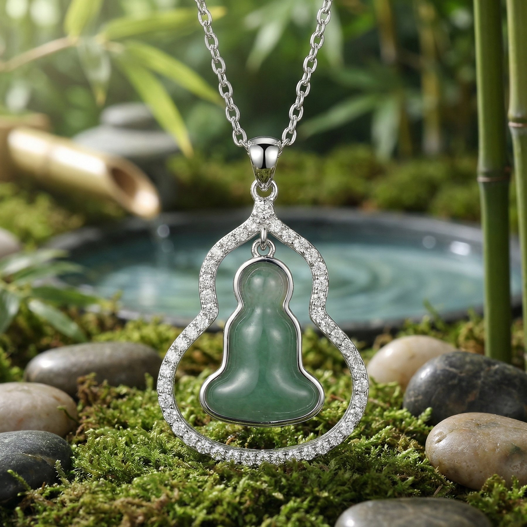 Irregular Jade Gourd Halo Necklace II – jade necklace, front view