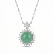 Round Green Jadeite Halo Necklace – jade necklace, close-up