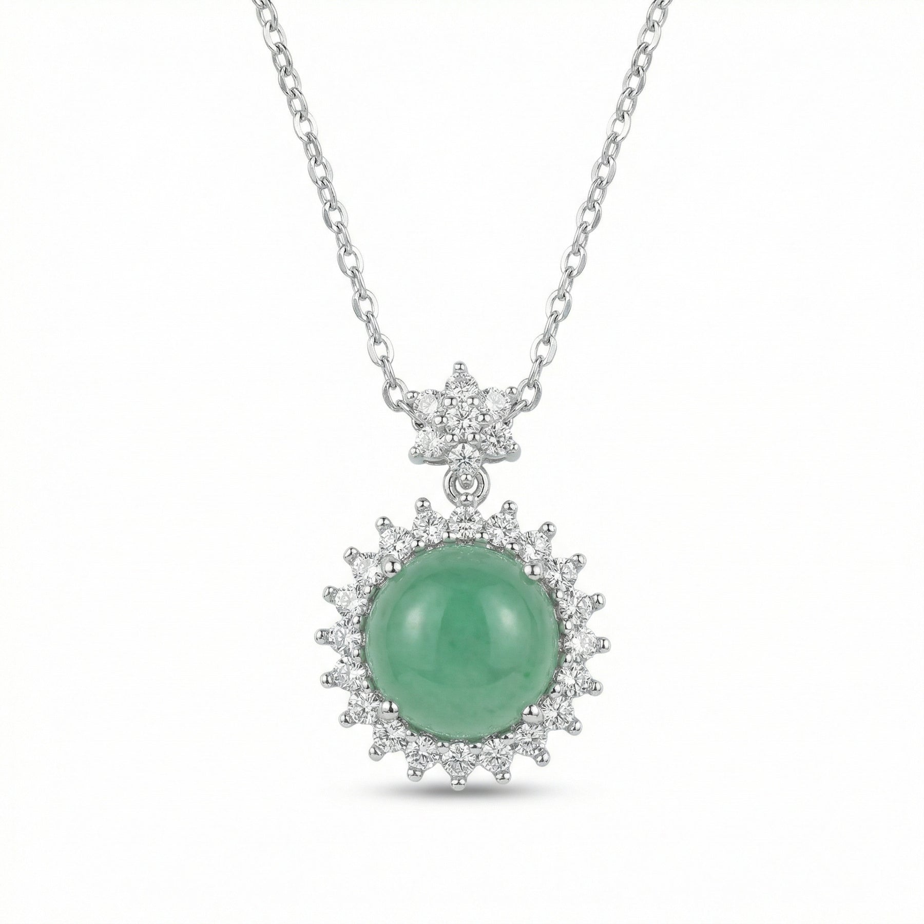 Round Green Jadeite Halo Necklace – jade necklace, close-up