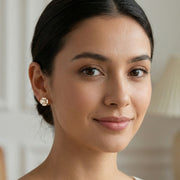 Pearl Fan-Shaped Stud Earrings – pearl earrings, close-up