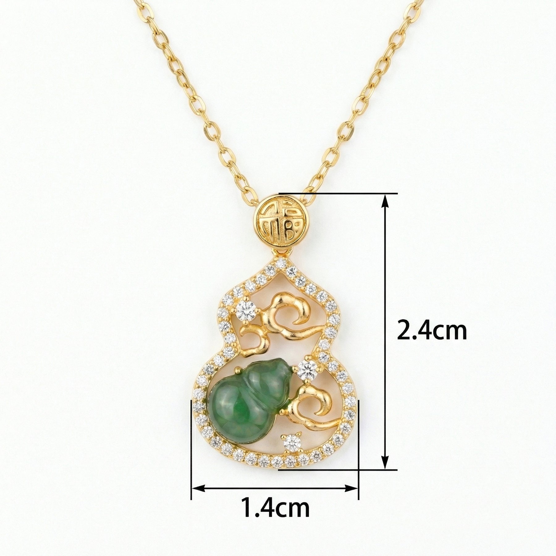 Auspicious Jade Gourd Prosperity Necklace – jade necklace, side detail
