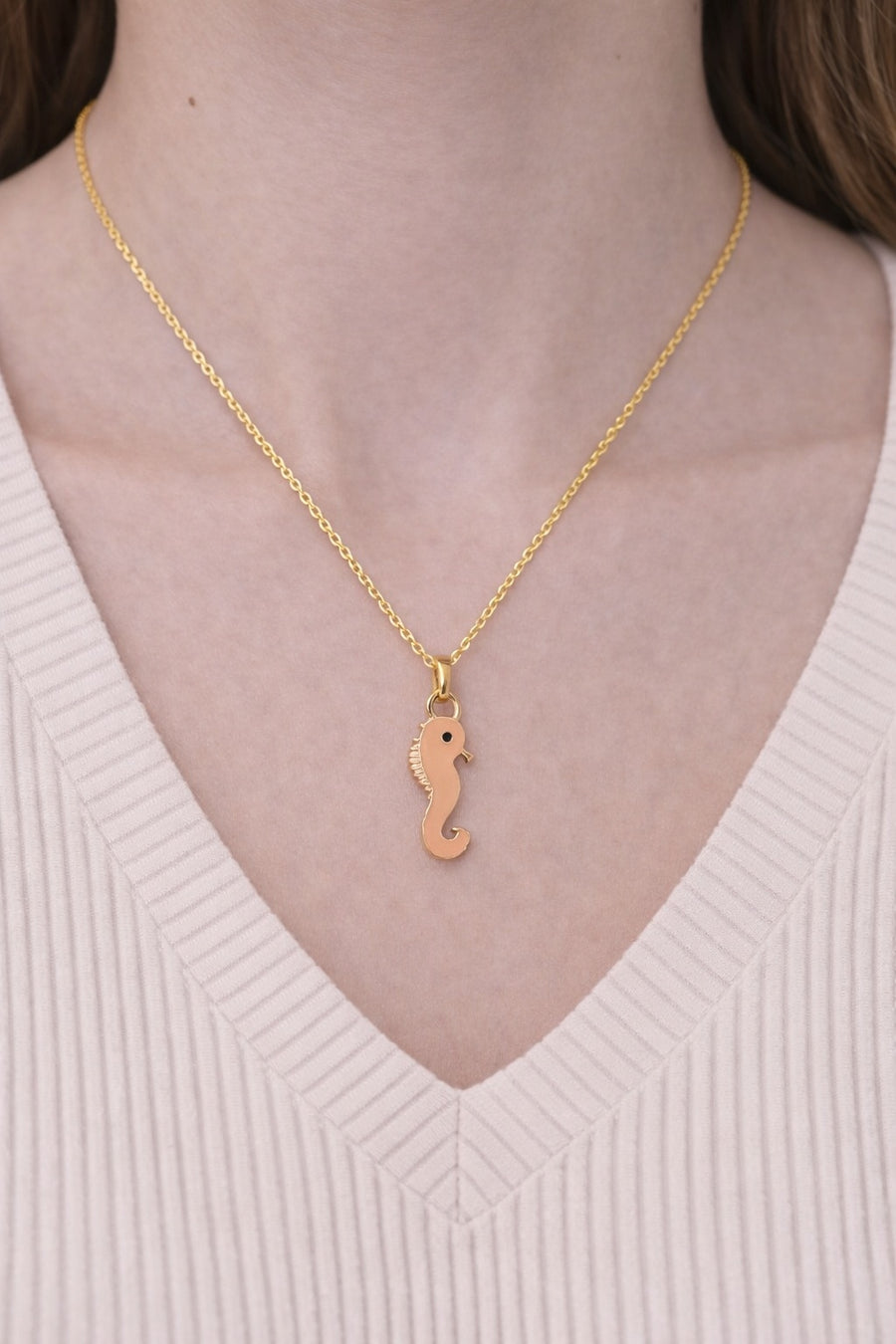 Stainless Steel Enamel Seahorse Necklace – stainless steel necklace, side detail