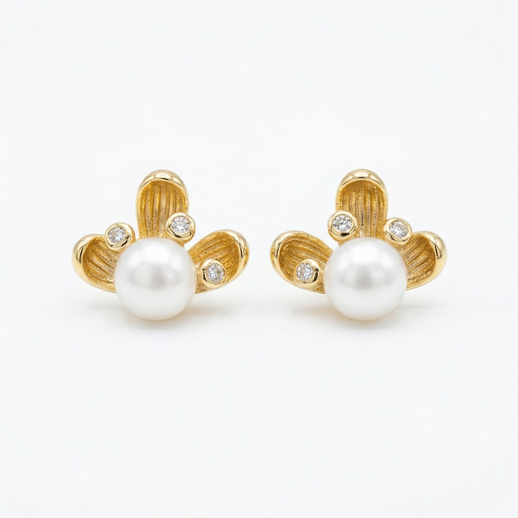 Floral Pearl Studs, Textured Petals – pearl earrings
