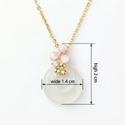 White Jade Donut Necklace, Pink Blossom – jade necklace, side detail