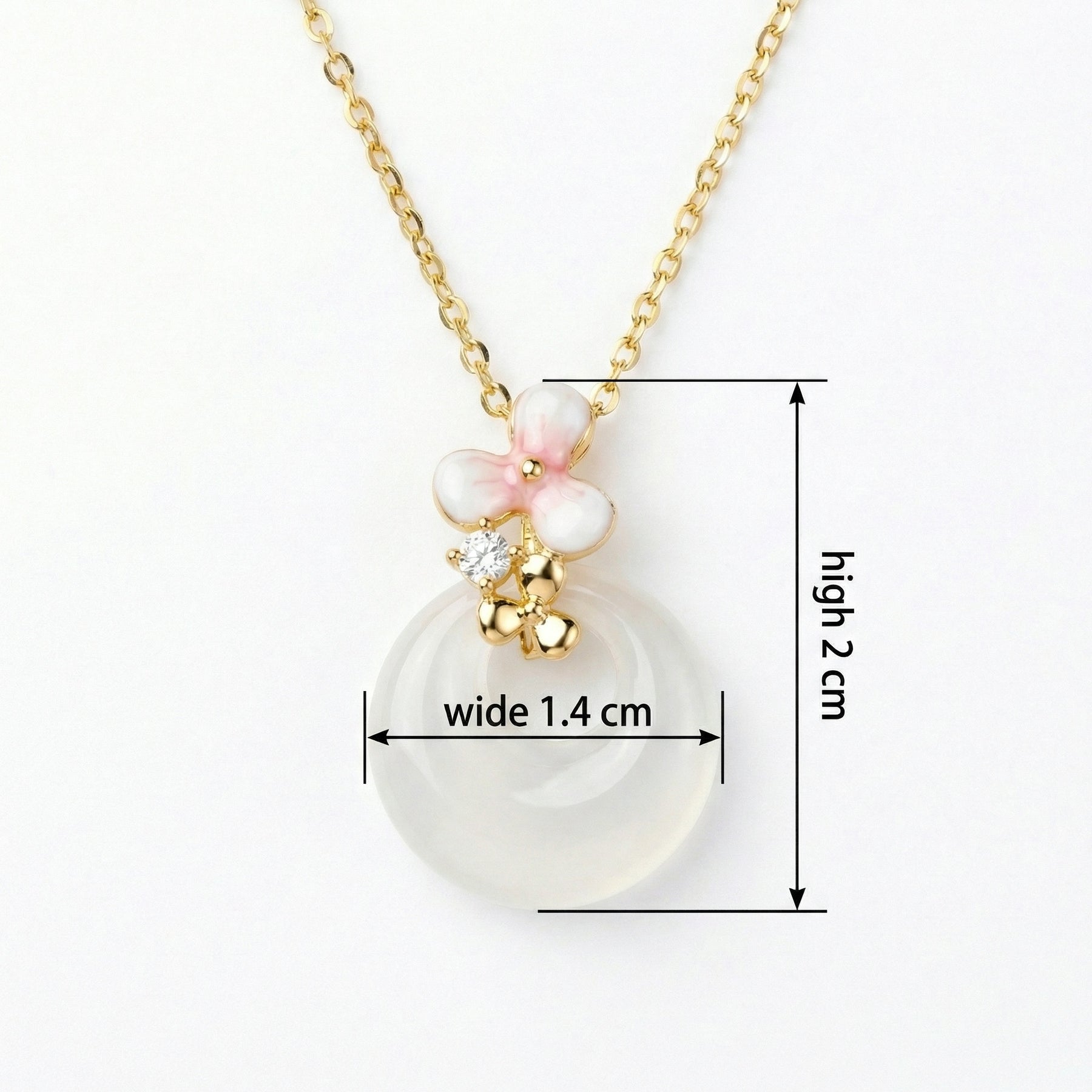 White Jade Donut Necklace, Pink Blossom – jade necklace, side detail
