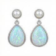 Opal and Pearl Teardrop Drop Earrings – pearl earrings, close-up