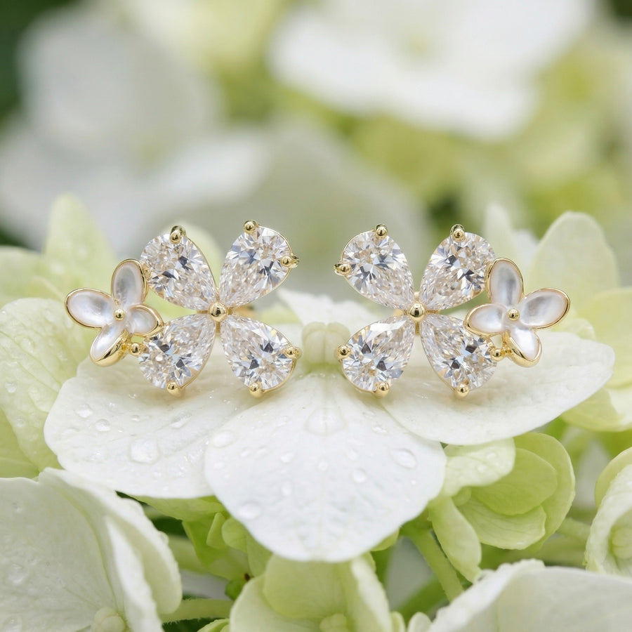 Butterfly Blossom Stud Earrings – mother-of-pearl earrings, close-up