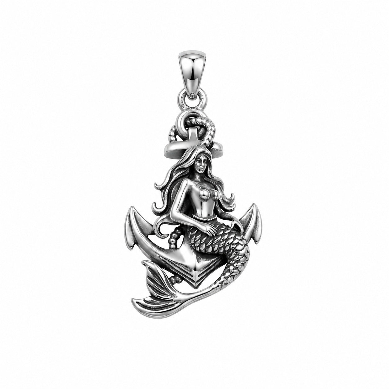 Mermaid Anchor Pendant Necklace – sterling silver necklace