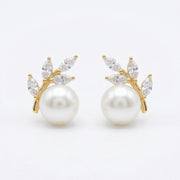 Marquise Leaf and Pearl Stud Earrings – pearl earrings, side detail