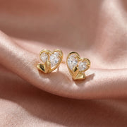 Double Heart CZ Stud Earrings – zircon earrings, front view