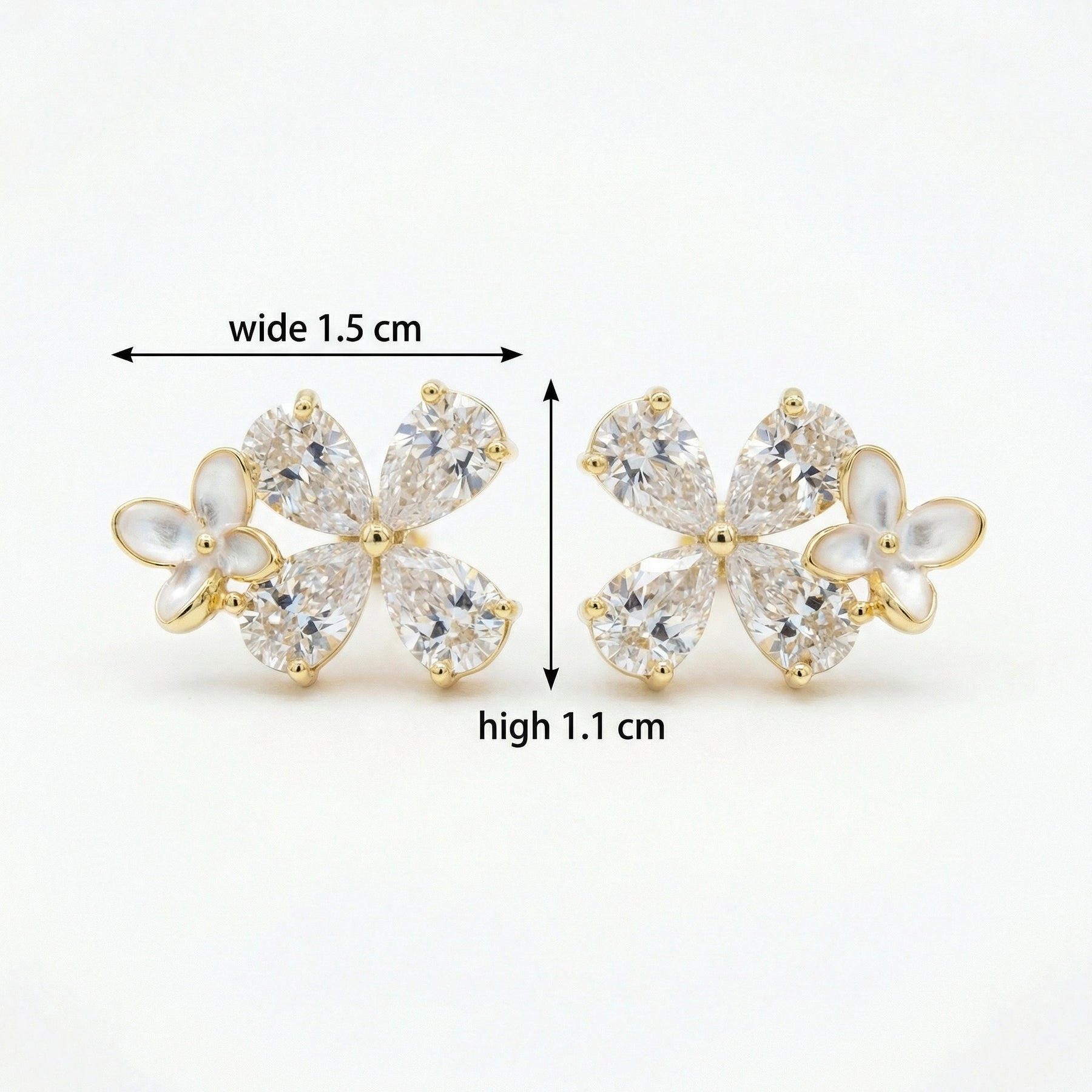 Butterfly Blossom Stud Earrings – mother-of-pearl earrings, front view