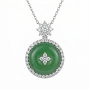 Round Green Jadeite Floral Necklace – jade necklace, front view