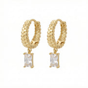 Ribbed Huggie Hoops, Crystal Drop Accent – crystal earrings, side detail