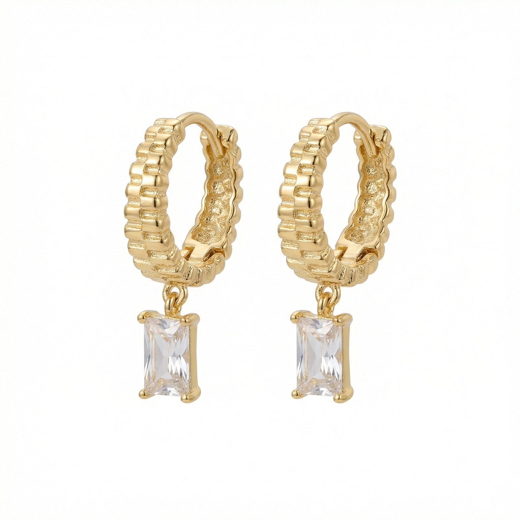 Ribbed Huggie Hoops, Crystal Drop Accent – crystal earrings, side detail