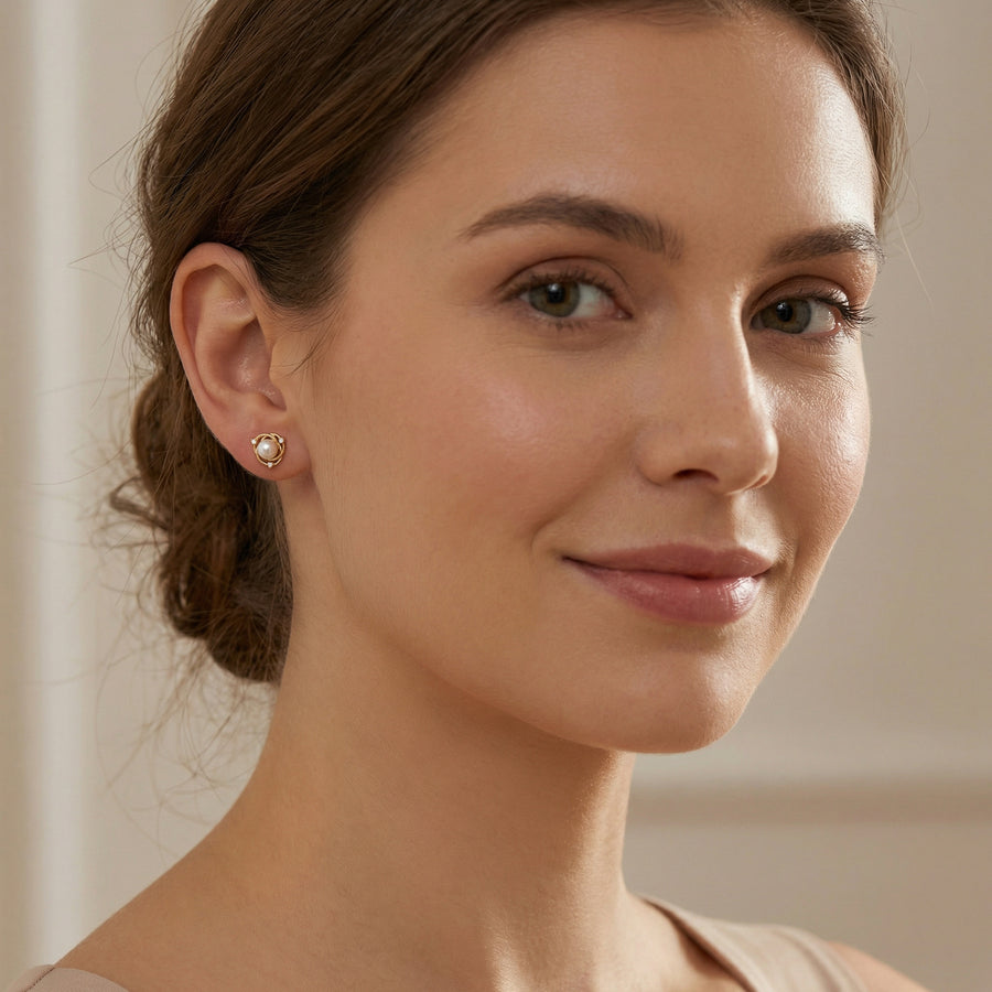 Pearl Swirl Stud Earrings – pearl earrings, front view