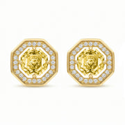 Octagonal Honey Gemstone Stud Earrings – sterling silver earrings, front view