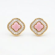 Pink Clover Baguette Stud Earrings – sterling silver earrings